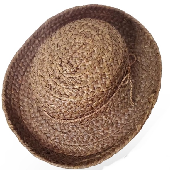 🏝️👒 Helen Kaminski Vintage Australian Rolled Brim Chocolate Brown Raffia Hat - Picture 3 of 8